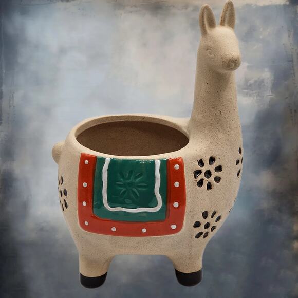 Whimsical Alpaca Planter - Hand Painted Ceramic Llama Succulent Planter Pot - Picture 1 of 10